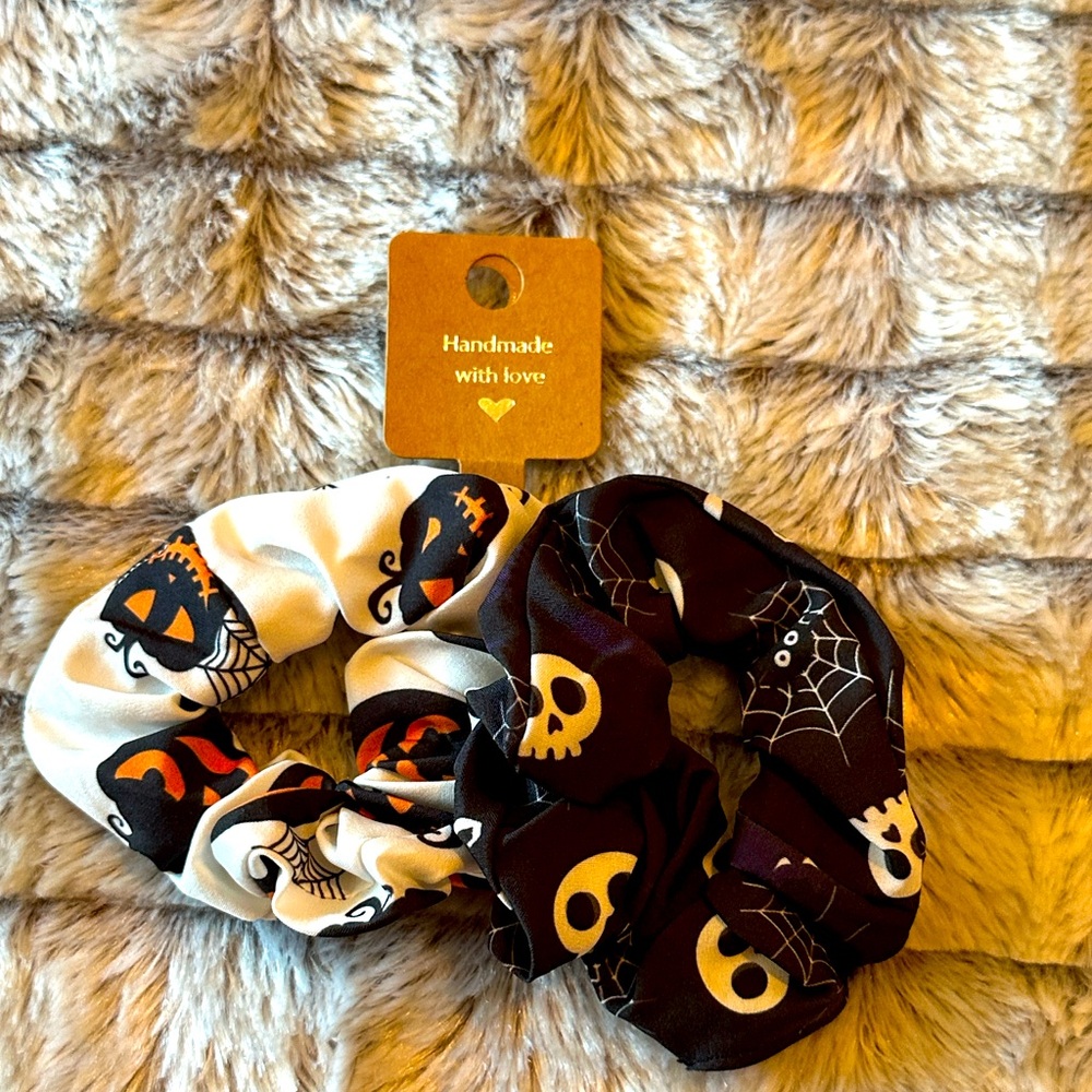Halloween Themed Scrunchies-Skull and pumpkin set (2pack)
